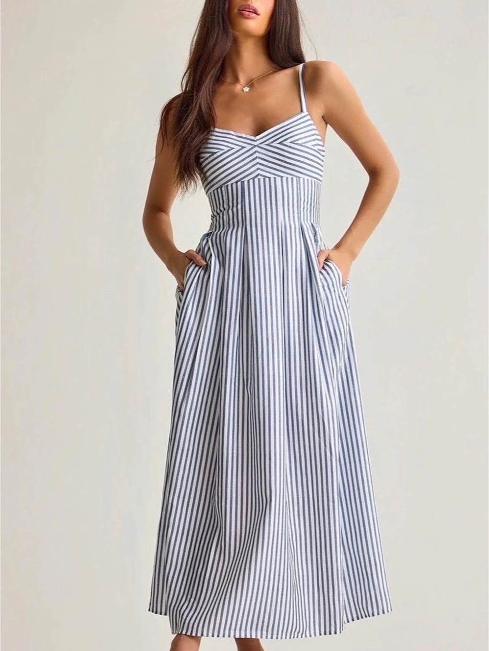New Altard State Stripe Sweetheart Neck Midi Dress Blue & White small - Picture 1 of 5